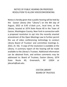 Resolution for Board of Trustee Meeting Videoconferencing @ Easton Library