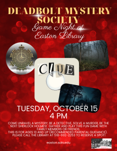 Deadbolt Mystery Society Game Night @ Easton Library